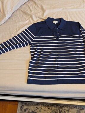 NWT J.Crew Striped merino wool-blend sweater-polo (size M)